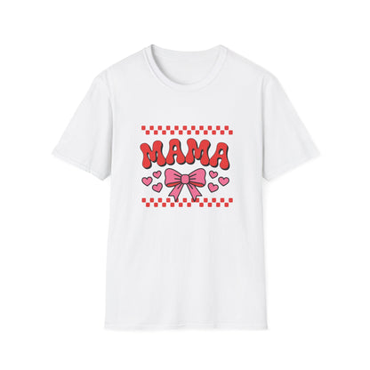 Vibrant Groovy Mama T-Shirt for Mom | Pink Bow, Hearts & Checkerboard | Chic Mother's Day Gift