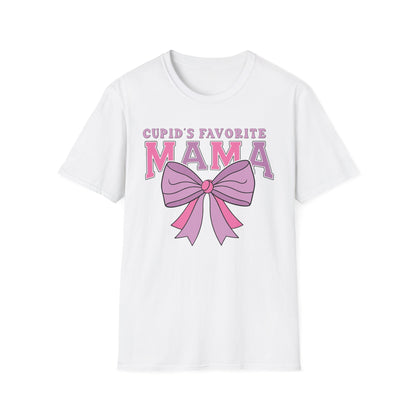 Cupid's Favorite Mama T-Shirt | Unique Valentine's & Mother's Day Gift for Her | Cute Pink Bow Graphic Tee