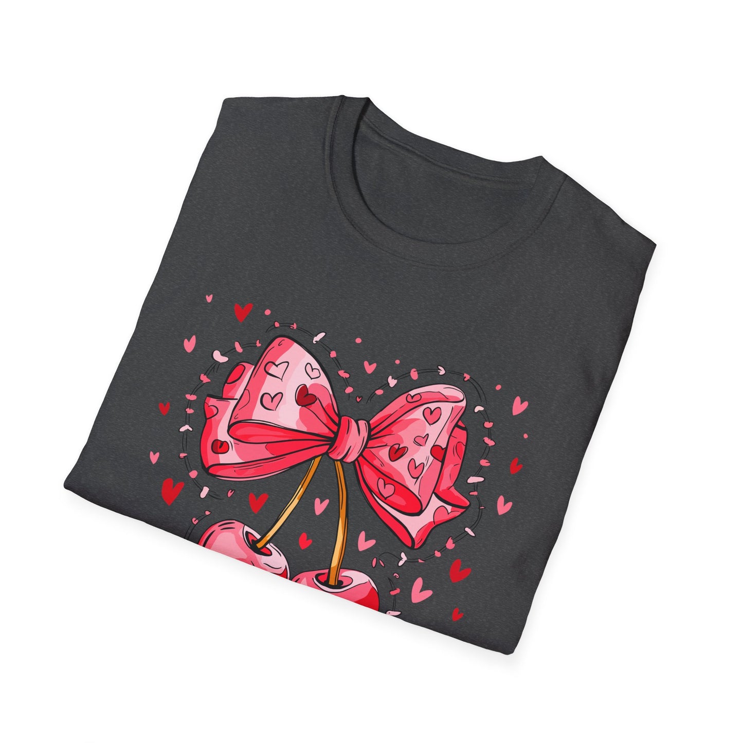 Sweet Cherries & Heart Bow T-Shirt | Adorable Pink Love Design Tee for Women - Perfect Gift
