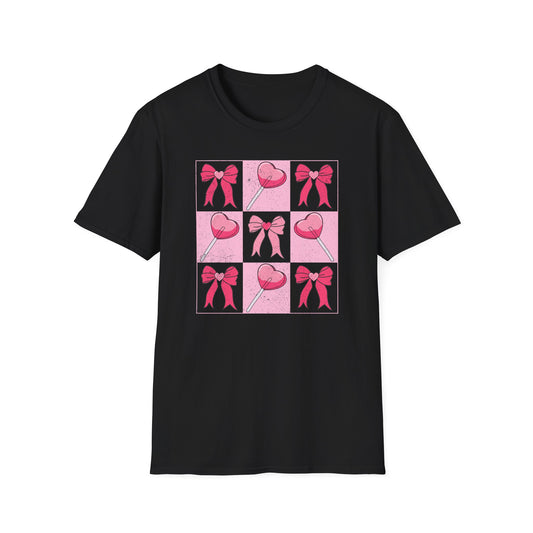 Distressed Pink Bows & Heart Lollipops T-Shirt | Sweet Grunge Love Core Aesthetic Tee for Women & Teens