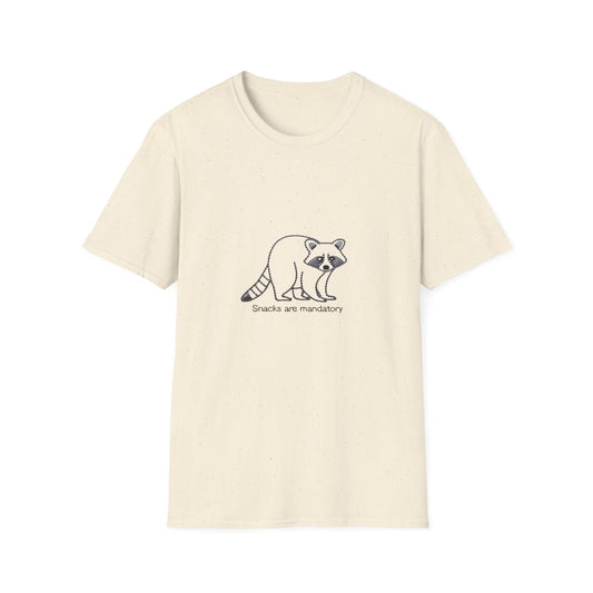 Adorable Raccoon 'Snacks Are Mandatory' T-Shirt | Funny Animal Lover Tee | Comfy Foodie Gift Idea