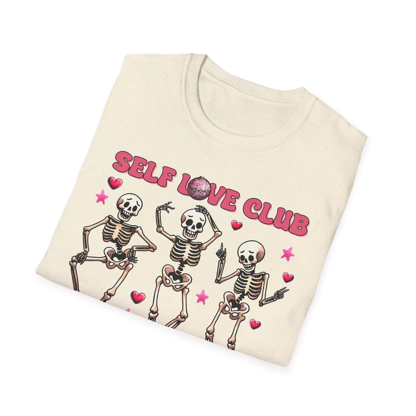 Groovy Self Love Club T-Shirt | Empowering Dancing Skeletons & Disco Ball Design | Trendy & Unique Top