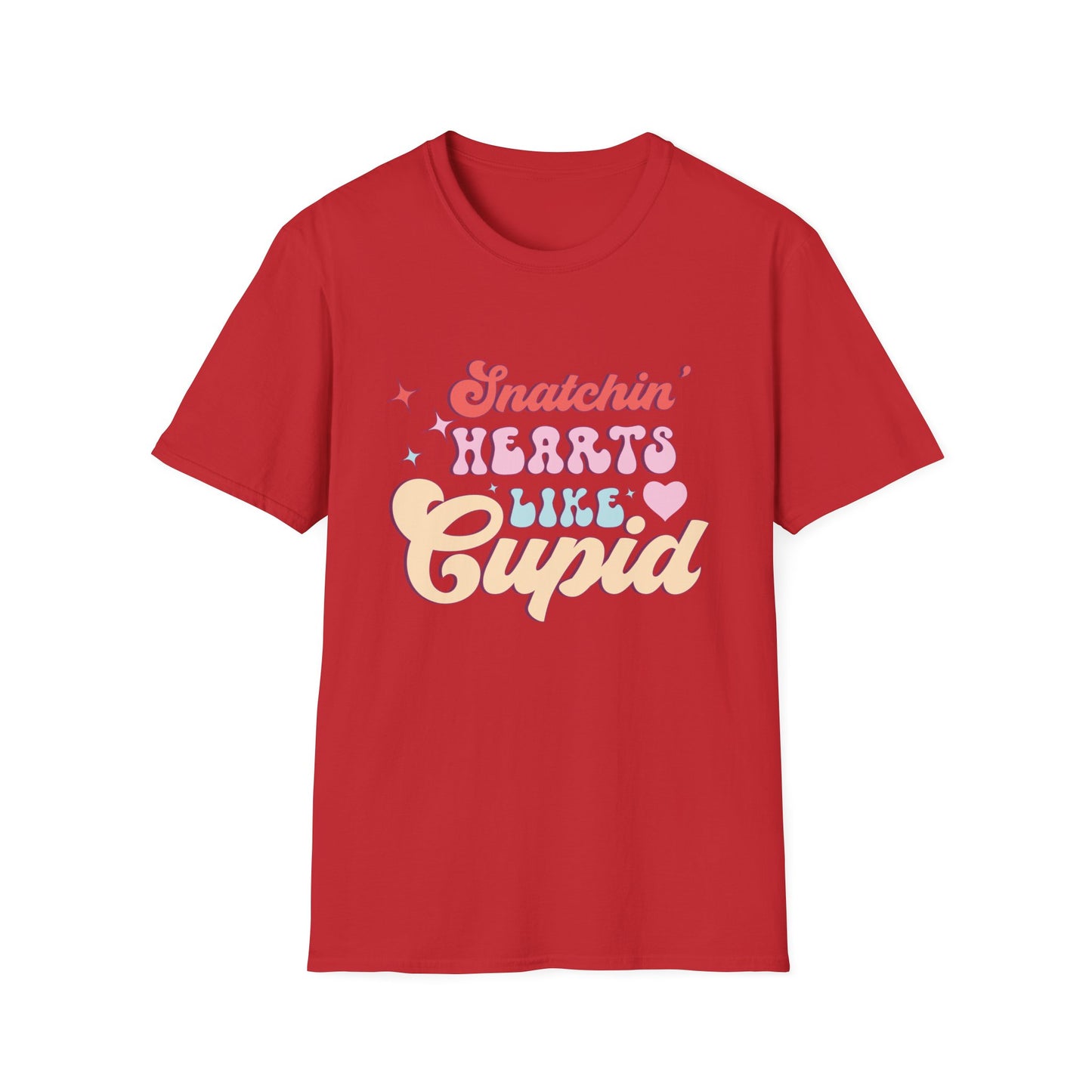 Snatchin' Hearts Like Cupid Groovy T-Shirt | Trendy Retro Valentine's Tee for Her | Playful Flirty Love & Romance Style