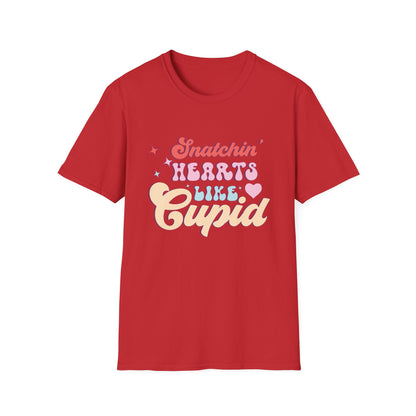 Snatchin' Hearts Like Cupid Groovy T-Shirt | Trendy Retro Valentine's Tee for Her | Playful Flirty Love & Romance Style