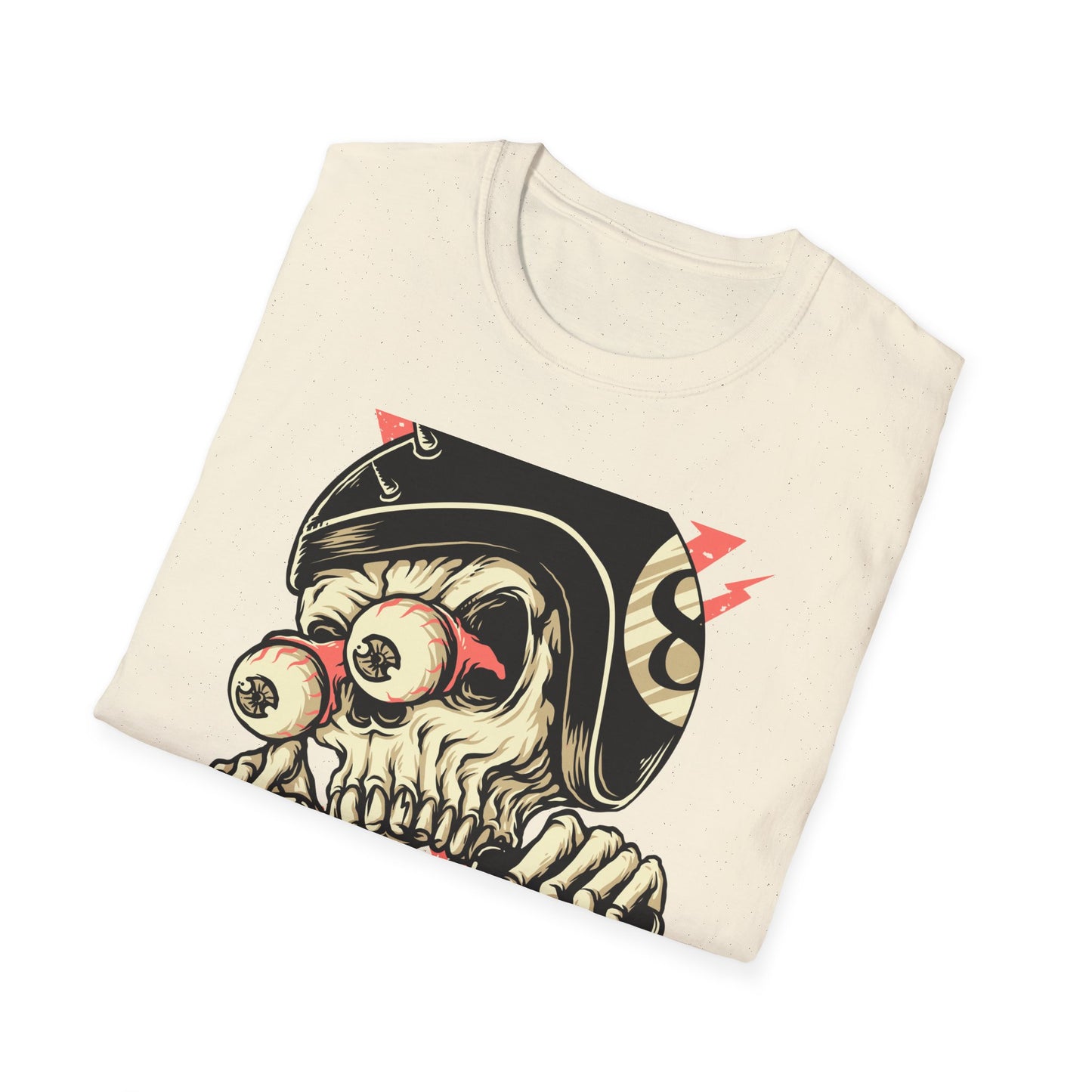 Epic 8-Ball Biker Skull T-Shirt | Spiked Helmet & Popping Eyes Graphic Tee | Unique Grunge Rocker Style Apparel