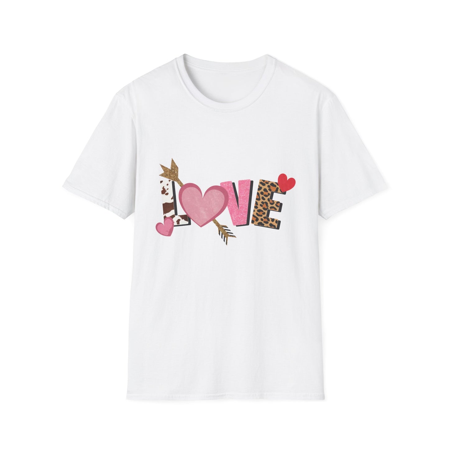 Chic LOVE T-Shirt with Sparkling Glitter Hearts & Bold Animal Print | Trendy Valentine's Day & Everyday Fashion Tee for Her
