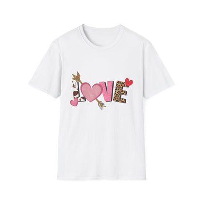 Chic LOVE T-Shirt with Sparkling Glitter Hearts & Bold Animal Print | Trendy Valentine's Day & Everyday Fashion Tee for Her