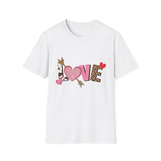 Chic LOVE T-Shirt with Sparkling Glitter Hearts & Bold Animal Print | Trendy Valentine's Day & Everyday Fashion Tee for Her