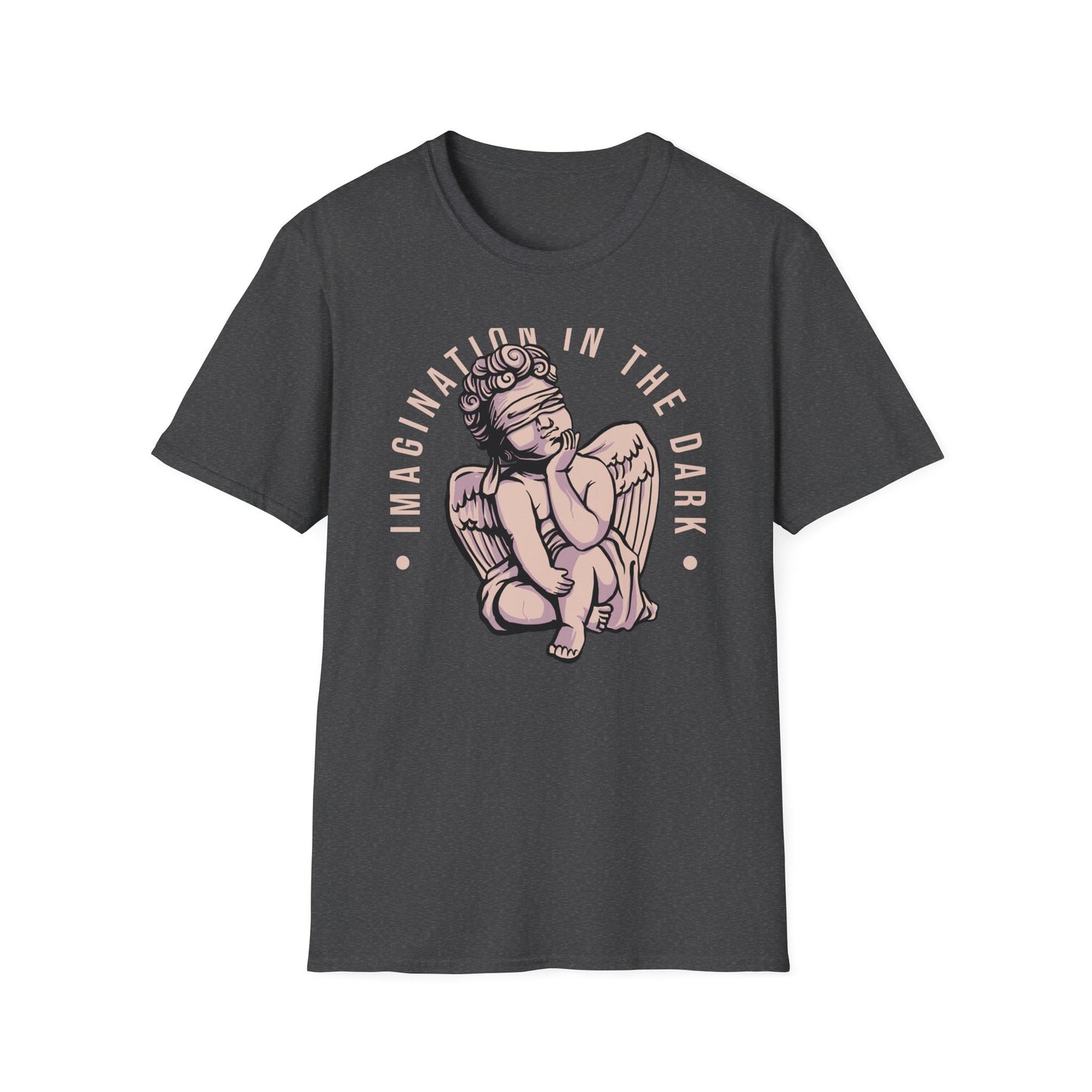 Captivating Blindfolded Cherub T-Shirt | 'Imagination In The Dark' Aesthetic Graphic Tee for Artistic Souls