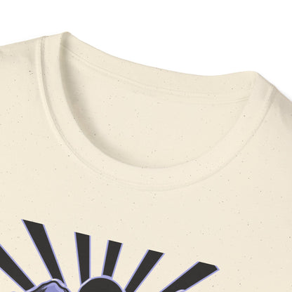 Bold Mountain Skull T-Shirt | Mystic Sun Rays & Nature Art | Unique Grunge Alternative Tee | Edgy Outdoor Apparel for Men & Women