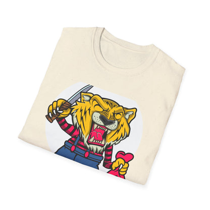 Fierce Tiger Hustler T-Shirt: Bold Roaring Gangster Streetwear Graphic Tee with Knife & Money Bag