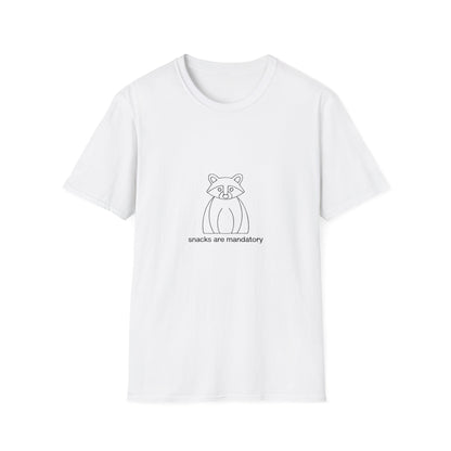 Hilarious Raccoon "Snacks are Mandatory" T-Shirt | Adorable Animal Lover & Foodie Tee | Must-Have Comfort Apparel