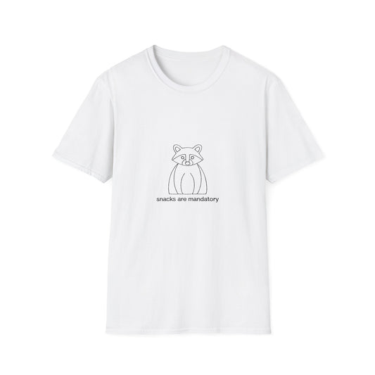 Hilarious Raccoon "Snacks are Mandatory" T-Shirt | Adorable Animal Lover & Foodie Tee | Must-Have Comfort Apparel