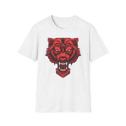 Fierce Red Snarling Beast T-Shirt: Unleash Your Inner Power - Aggressive Wolf Head Graphic Tee