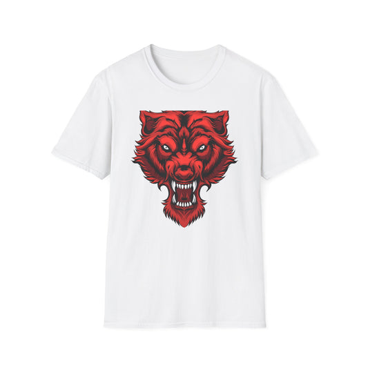 Fierce Red Snarling Beast T-Shirt: Unleash Your Inner Power - Aggressive Wolf Head Graphic Tee