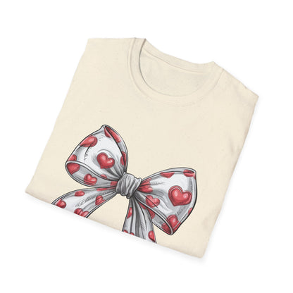 Charming Red Heart Bow T-Shirt - Sweet Valentine's Day & Love Graphic Tee for Women & Girls