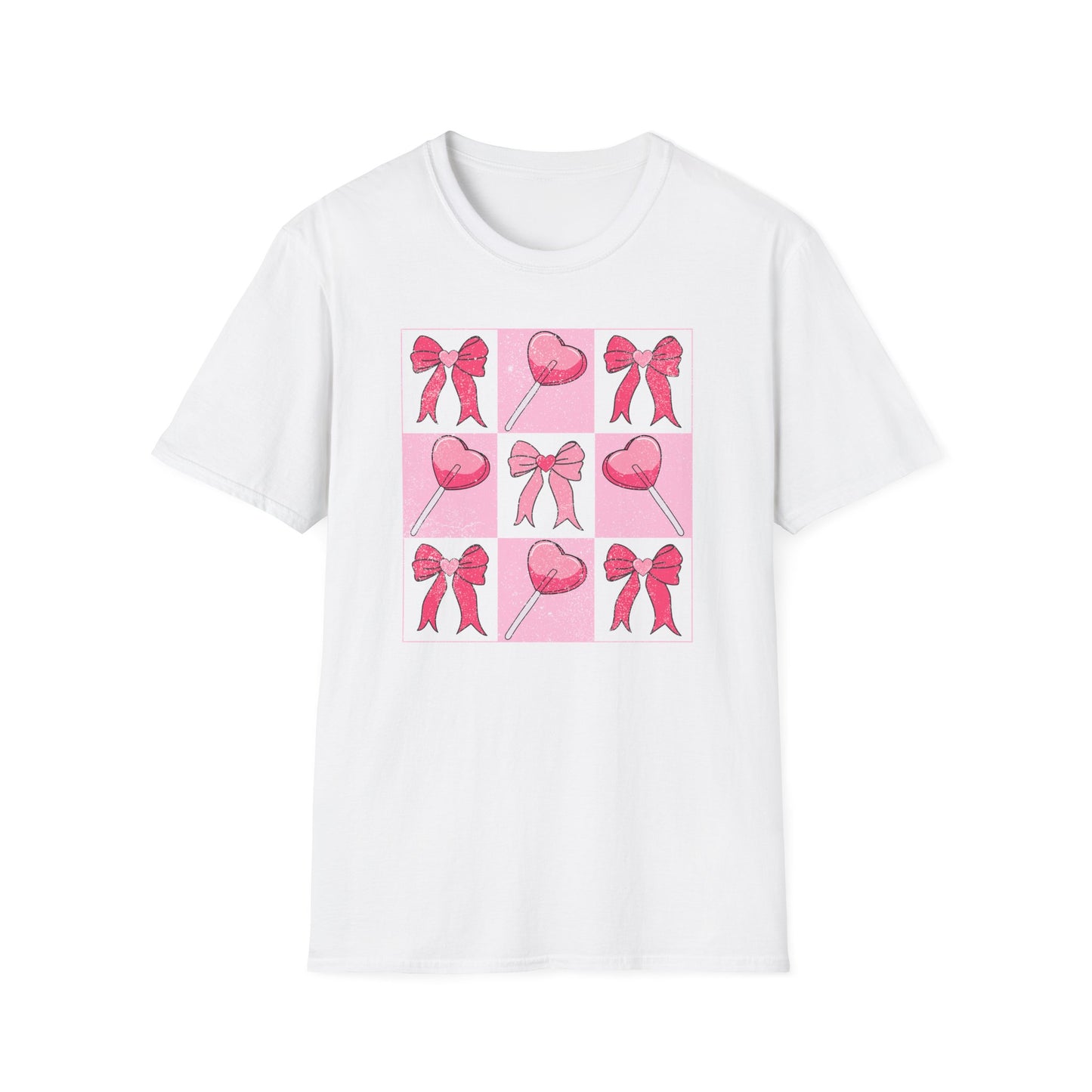 Distressed Pink Bows & Heart Lollipops T-Shirt | Sweet Grunge Love Core Aesthetic Tee for Women & Teens