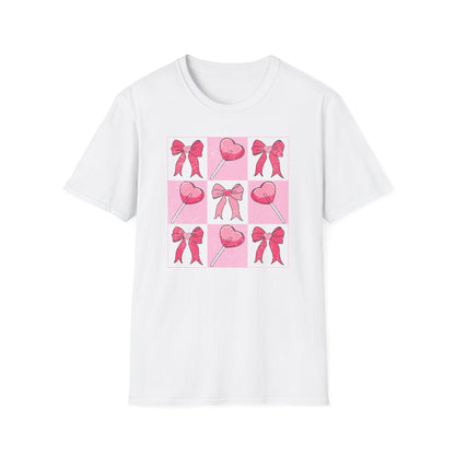 Distressed Pink Bows & Heart Lollipops T-Shirt | Sweet Grunge Love Core Aesthetic Tee for Women & Teens