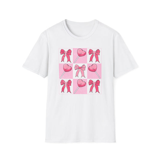 Distressed Pink Bows & Heart Lollipops T-Shirt | Sweet Grunge Love Core Aesthetic Tee for Women & Teens