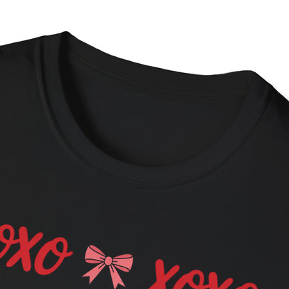 Adorable XOXO Bows & Sparkles T-Shirt | Sweet Hugs & Kisses Valentine's Day Tee for Women | Charming Romantic Gift
