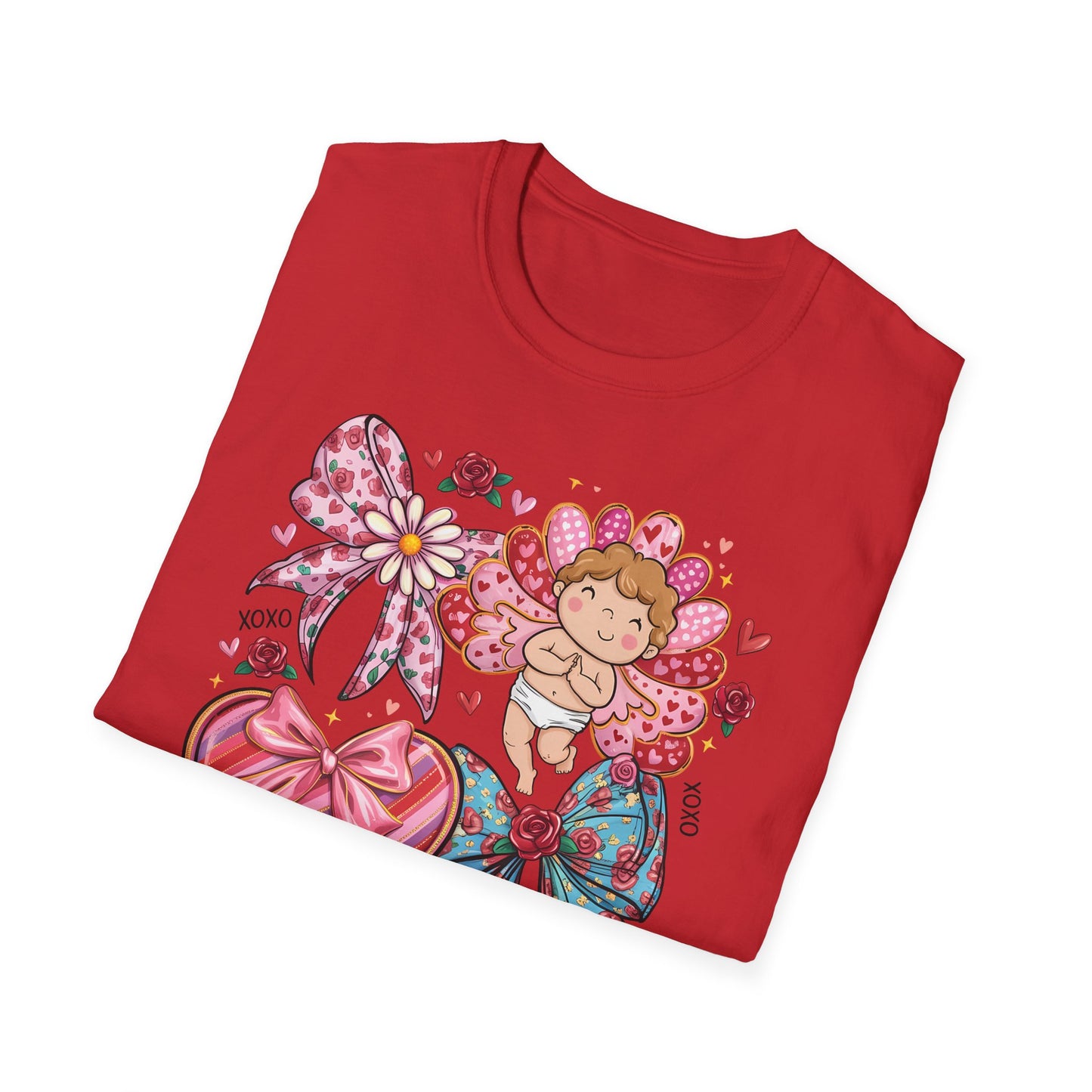 Adorable Valentine's Cupid & Love Heart T-Shirt - Sweet Roses & Bows Tee for Her | Perfect Romantic Gift