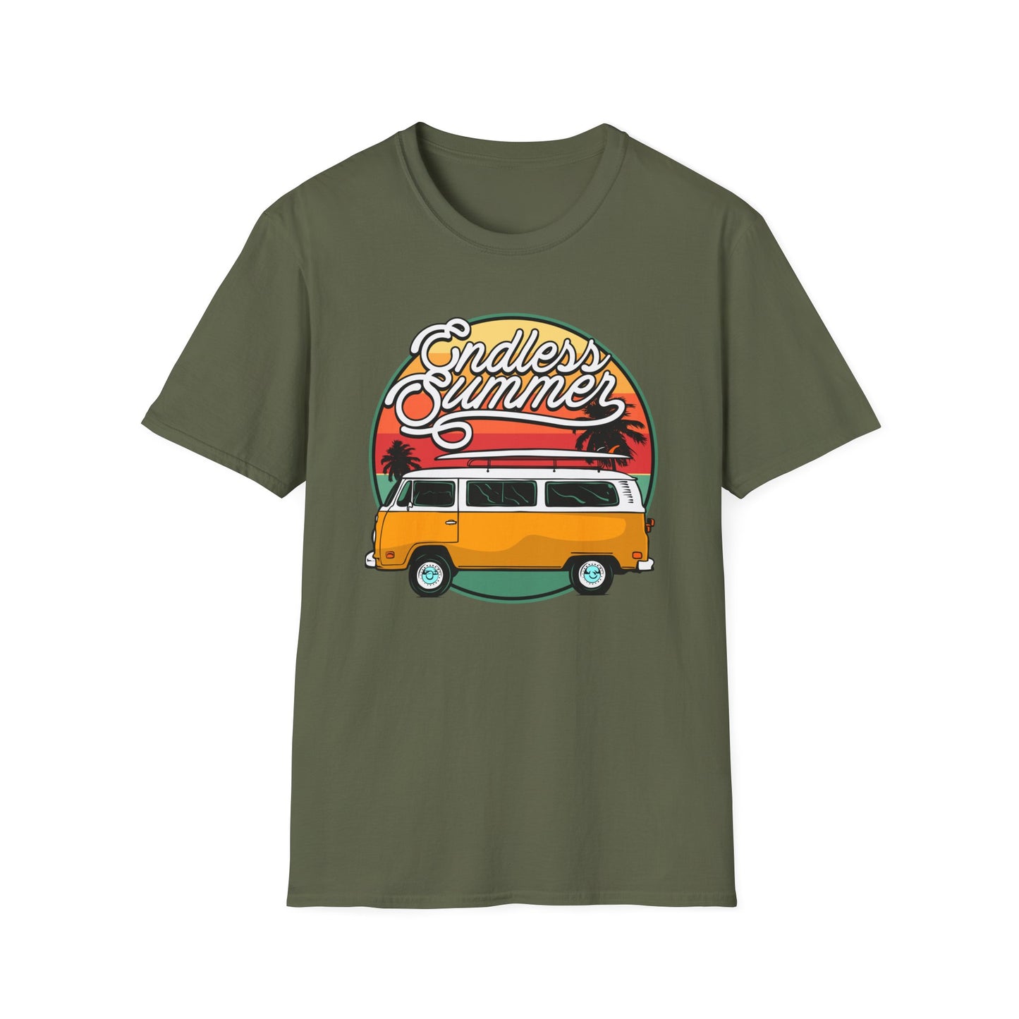 Iconic Endless Summer VW Bus T-Shirt | Vintage Surf Van & Sunset Palm Trees Tee | Perfect Beach Trip Gift
