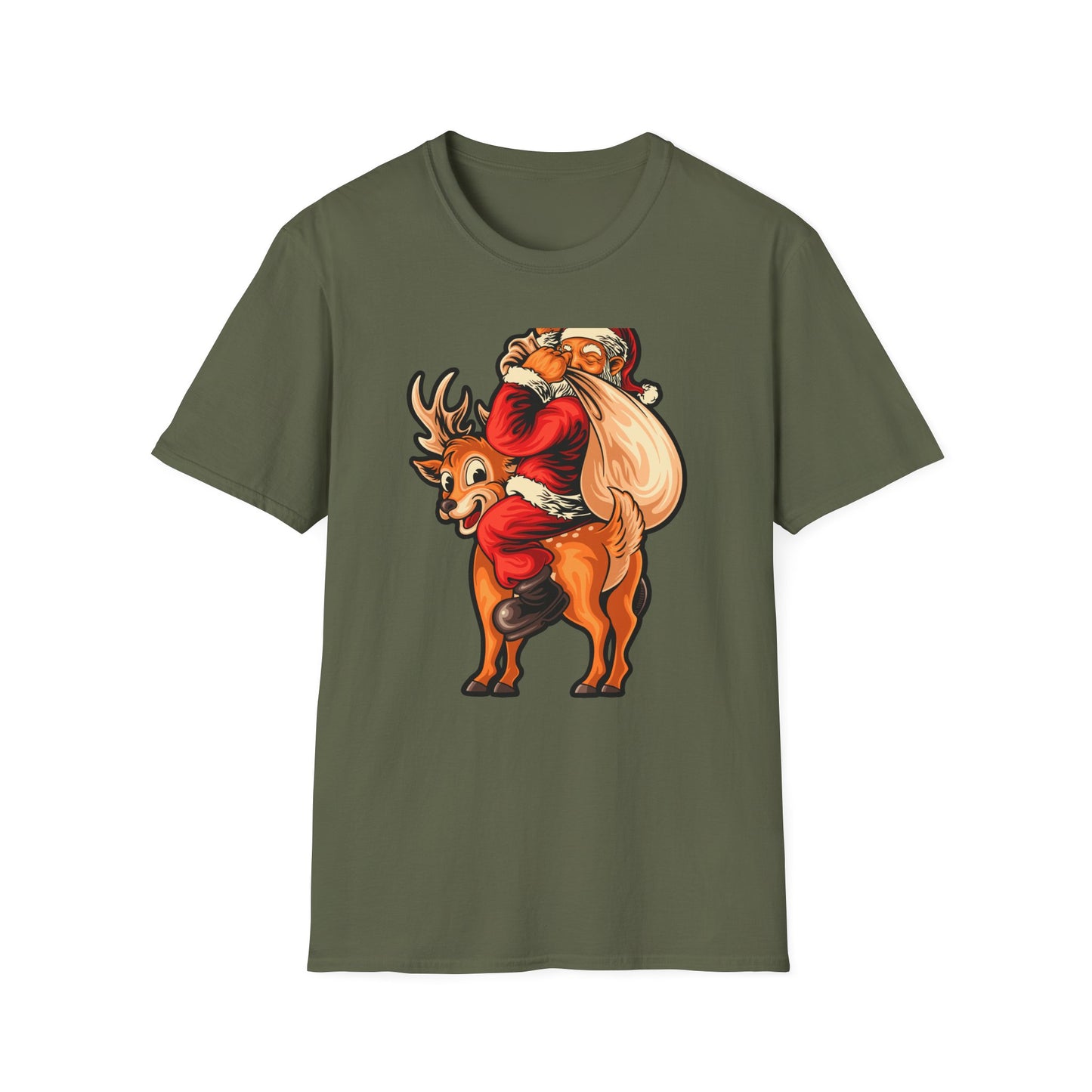Epic Santa Riding Reindeer T-Shirt - Funny Christmas Piggyback Holiday Tee | Joyful Festive Apparel