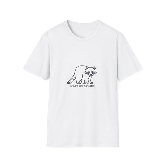 Adorable Raccoon 'Snacks Are Mandatory' T-Shirt | Funny Animal Lover Tee | Comfy Foodie Gift Idea