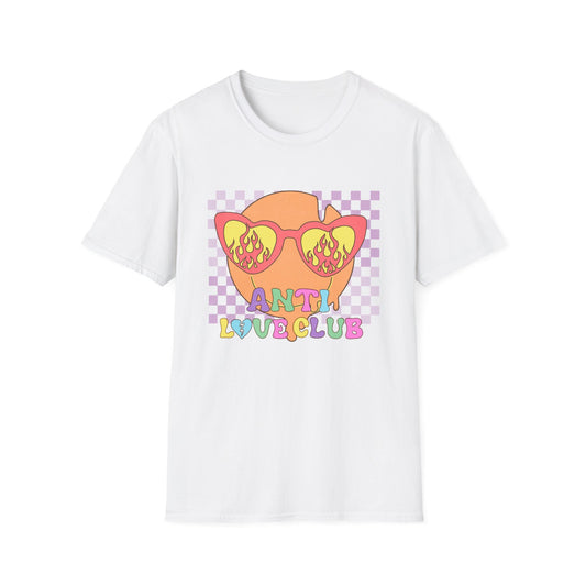 Anti Love Club T-Shirt | Edgy Retro Smiley Face & Flaming Heart Sunglasses | Trendy Grunge Y2K Aesthetic Tee