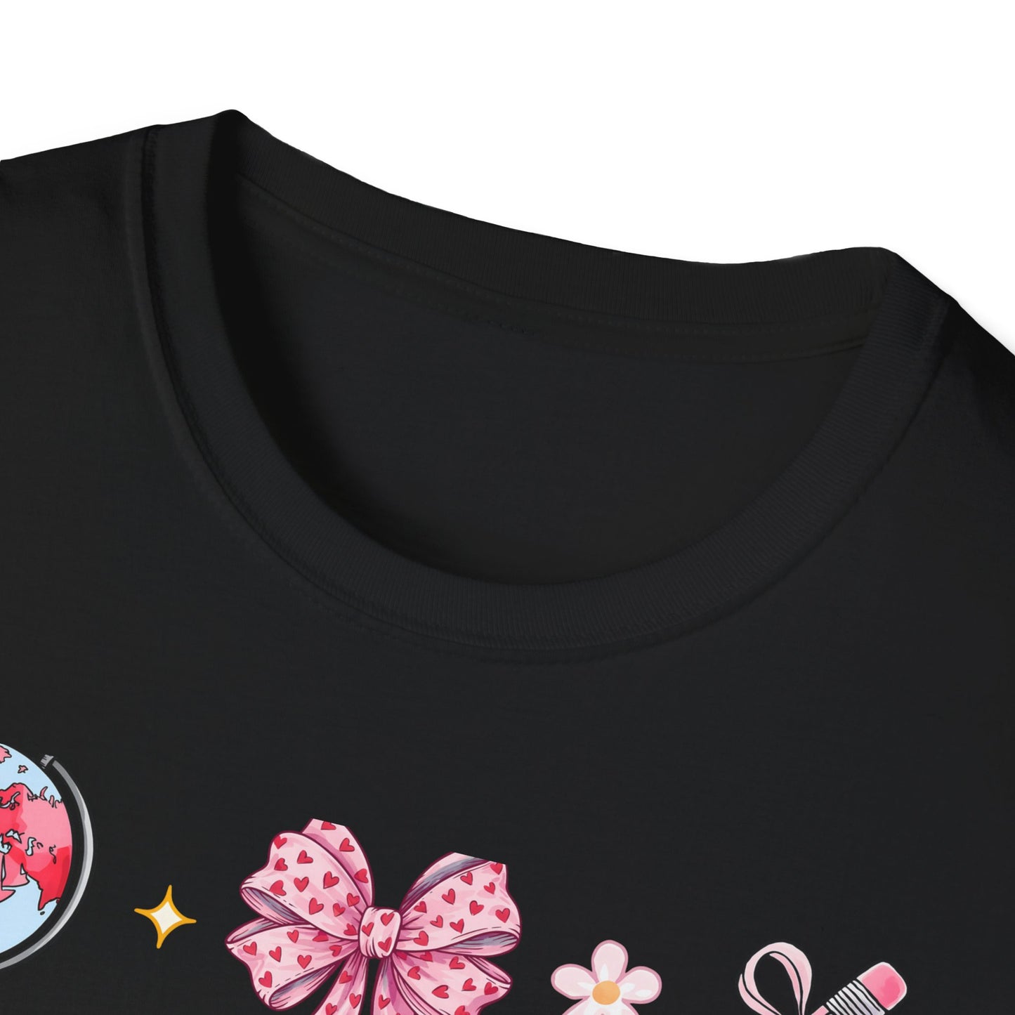Awesome Teacher Appreciation T-Shirt | 'Teaching Is A Work of Heart' Tee | Cute School Supplies & Pink Bows Gift