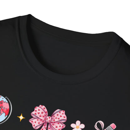 Awesome Teacher Appreciation T-Shirt | 'Teaching Is A Work of Heart' Tee | Cute School Supplies & Pink Bows Gift