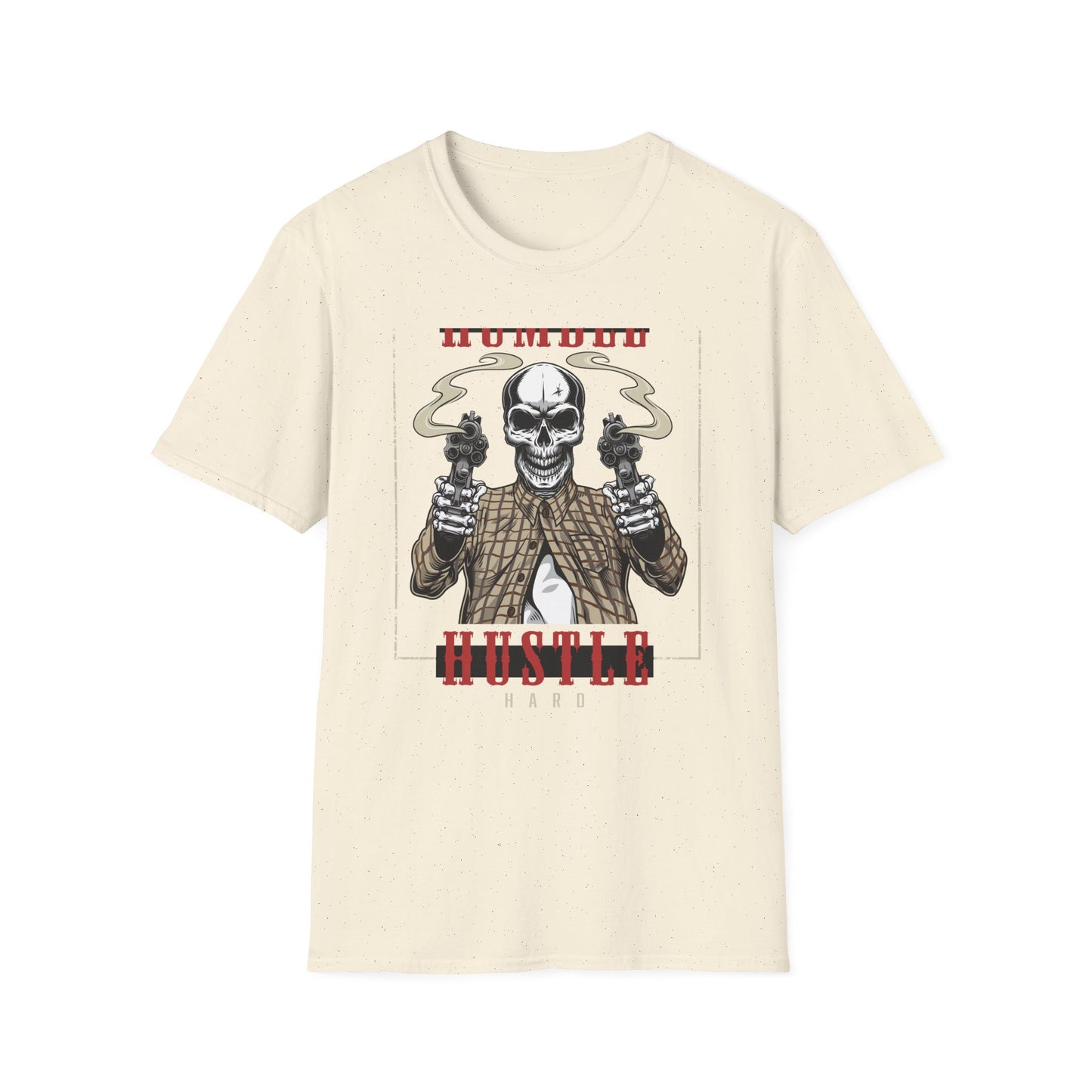 Stay Humble Hustle Hard Skull T-Shirt - Edgy Revolver Streetwear Tee for Men - Bold Urban Motivational Apparel