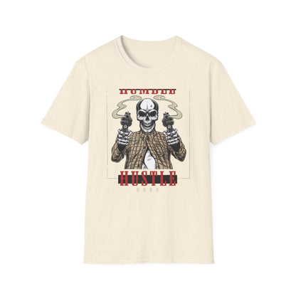 Stay Humble Hustle Hard Skull T-Shirt - Edgy Revolver Streetwear Tee for Men - Bold Urban Motivational Apparel