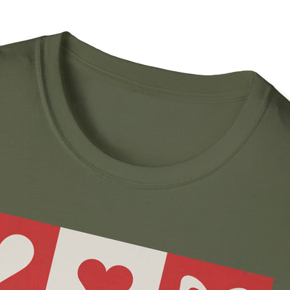 Charming Hearts & Bows Checkerboard T-Shirt | Sweet Love Pattern Tee | Perfect Valentine's Day Gift for Her