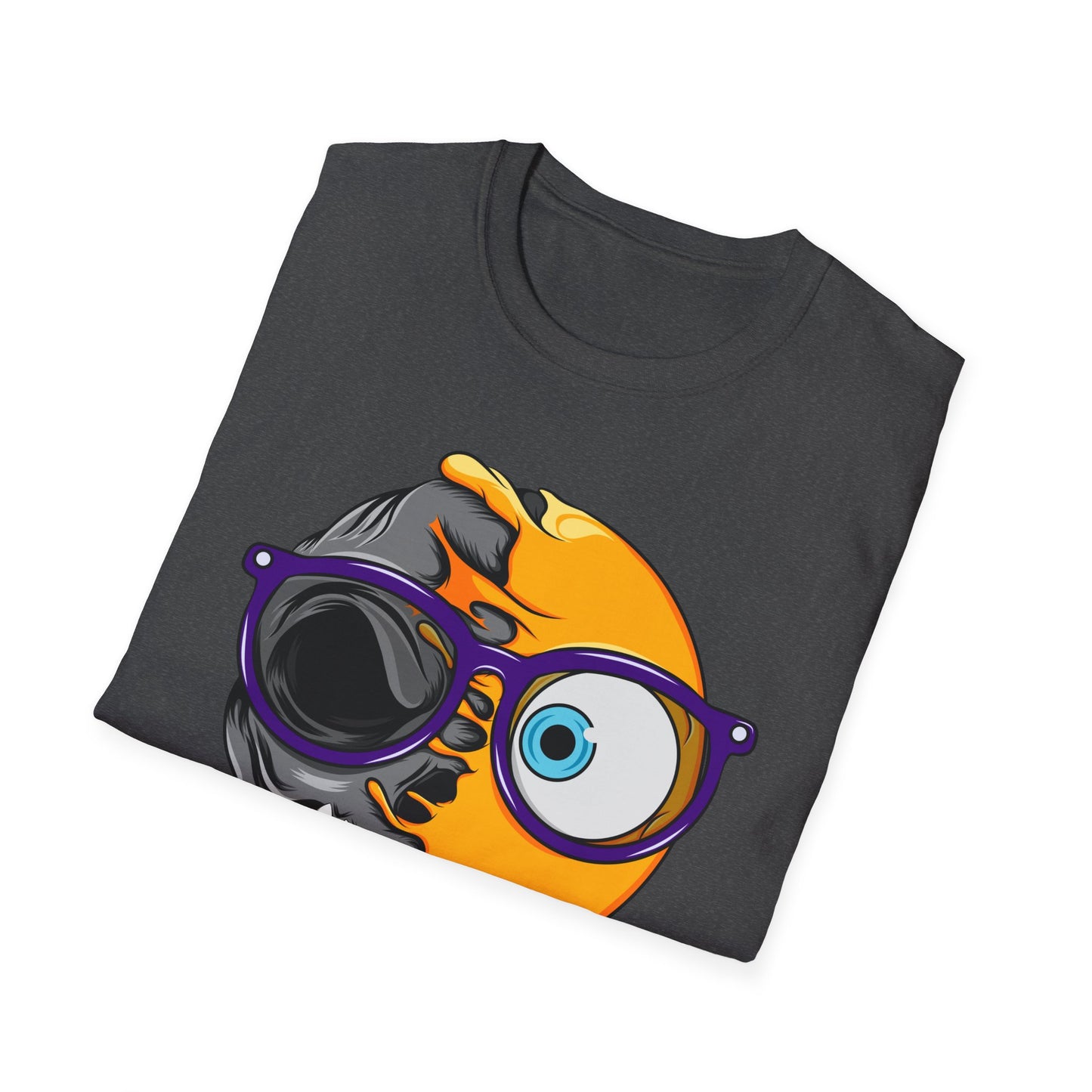 Unique Half Emoji Skull T-Shirt | Bold Melting Face Graphic Tee | Edgy Dual Personality Design for Distinct Style Seekers