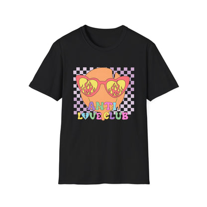 Anti Love Club T-Shirt | Edgy Retro Smiley Face & Flaming Heart Sunglasses | Trendy Grunge Y2K Aesthetic Tee