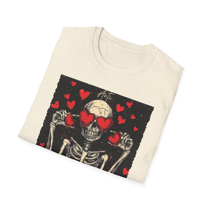 Anti Valentine Club Skeleton T-Shirt - Edgy Skull with Heart Sunglasses & Dripping Hearts | Grunge Anti-Love Tee