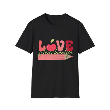 LOVE #teacherlife Apple & Pencil T-Shirt – Adorable & Unique Tee for Educators, Teachers, & School Staff | Perfect Appreciation Gift!