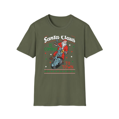 Epic Santa Biker T-Shirt - Cool Christmas Motorcycle Tee | Funny Holiday Rider Apparel Gift for Men & Women | 'Santa Is Coming To Town'