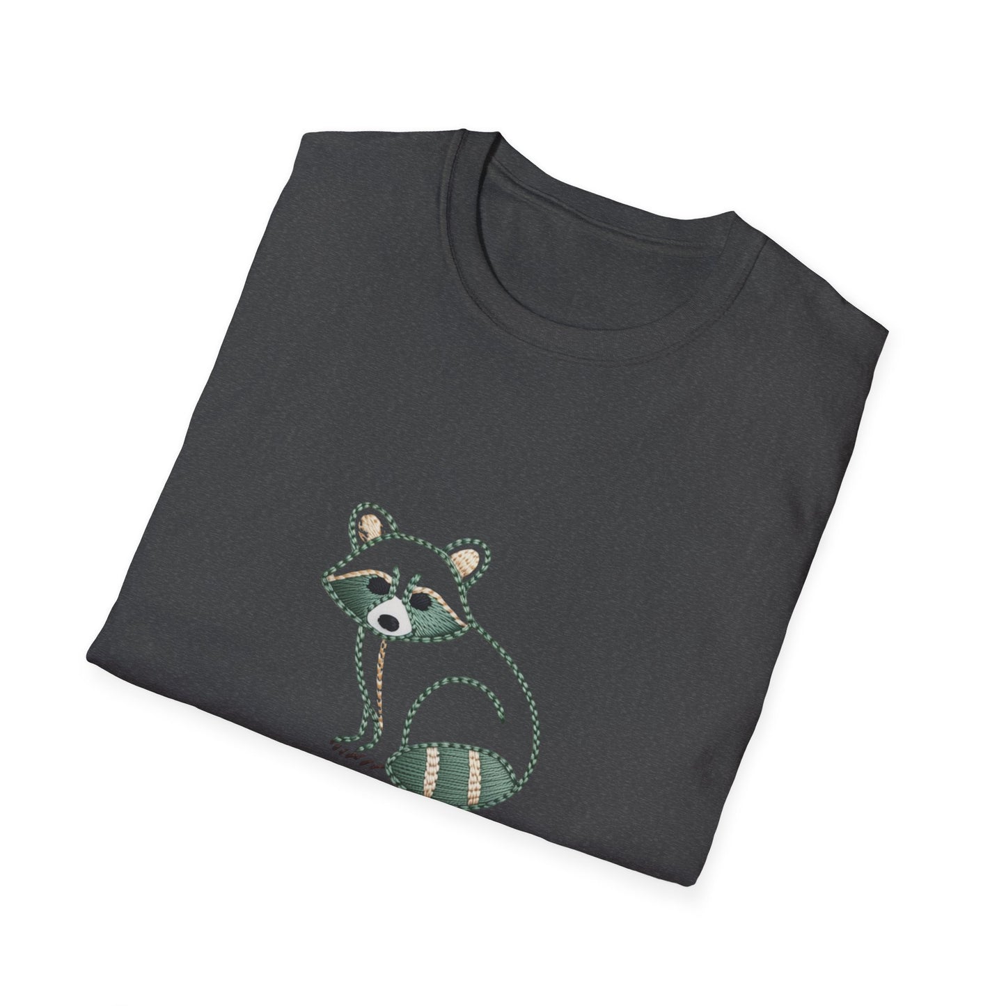 Hilarious 'Running on Snacks' Raccoon T-Shirt - Cozy Embroidered Style Animal Lover Tee, Perfect Gift!