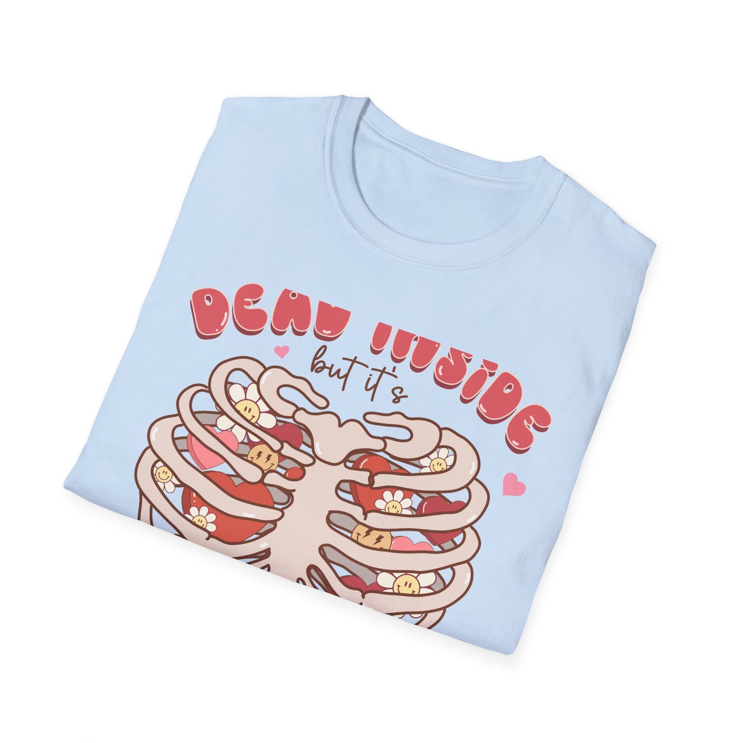 Trendy Dead Inside But Valentine's T-Shirt - Cute Goth Rib Cage Hearts & Daisies Tee | Unique Anti-VDay Humor Gift