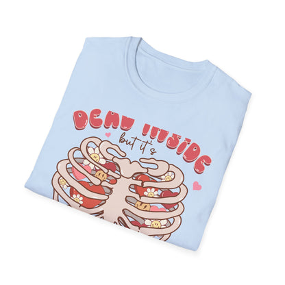 Trendy Dead Inside But Valentine's T-Shirt - Cute Goth Rib Cage Hearts & Daisies Tee | Unique Anti-VDay Humor Gift
