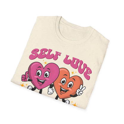 Uplifting Self Love T-Shirt | Groovy Cartoon Hearts Tee | Positive Vibes & Retro Empowerment Apparel