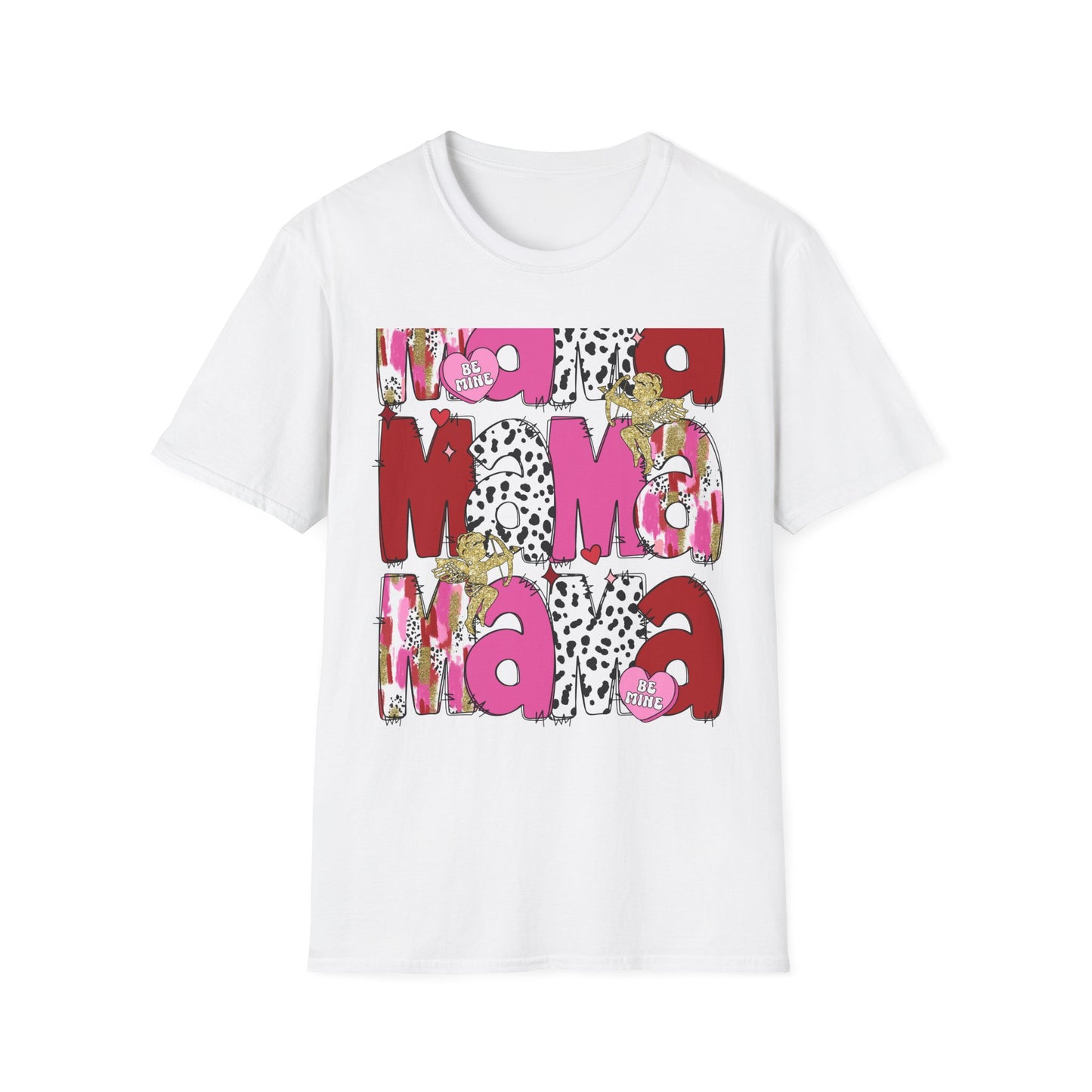 Chic Mama Valentine T-Shirt: Sparkling Cupid, Dalmatian Spots & Be Mine Hearts. Trendy Gift for Moms!