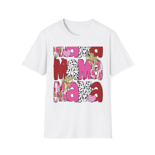 Chic Mama Valentine T-Shirt: Sparkling Cupid, Dalmatian Spots & Be Mine Hearts. Trendy Gift for Moms!