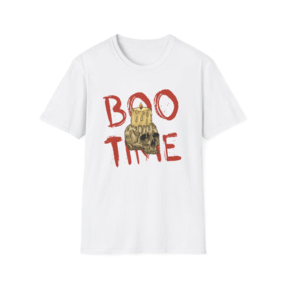 Spooky 'Boo Time' Skull Candle Halloween T-Shirt | Hauntingly Cool Graphic Tee for Men & Women | Unique Gothic Fall Apparel