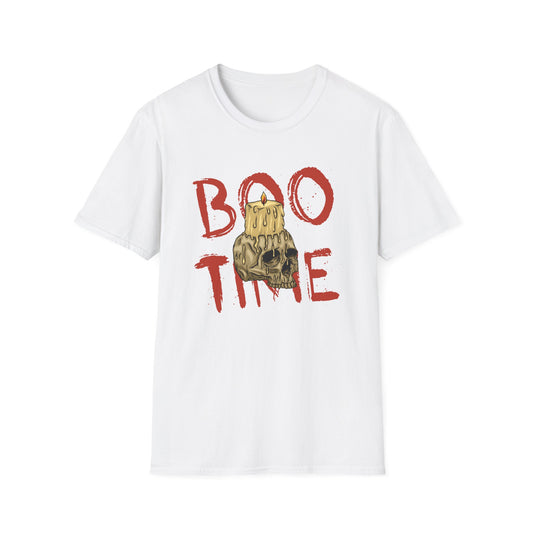 Spooky 'Boo Time' Skull Candle Halloween T-Shirt | Hauntingly Cool Graphic Tee for Men & Women | Unique Gothic Fall Apparel