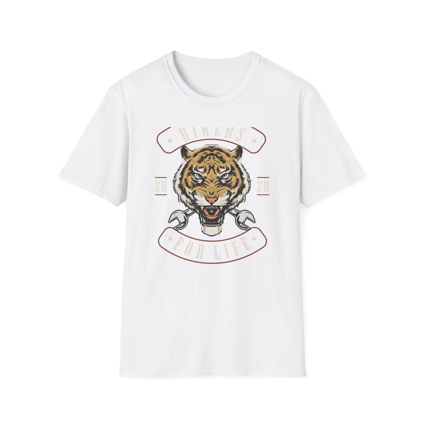Epic Roaring Tiger Biker T-Shirt - Motorcycle Mechanic Wrench Tee - "Bikers For Life" Vintage Design Gift