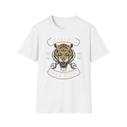Fierce Biker For Life Roaring Tiger T-Shirt | Men's Motorcycle Club Tee with Wrenches | Bold Vintage Rider Apparel
