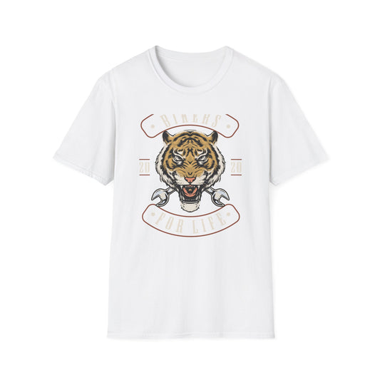 Fierce Biker For Life Roaring Tiger T-Shirt | Men's Motorcycle Club Tee with Wrenches | Bold Vintage Rider Apparel